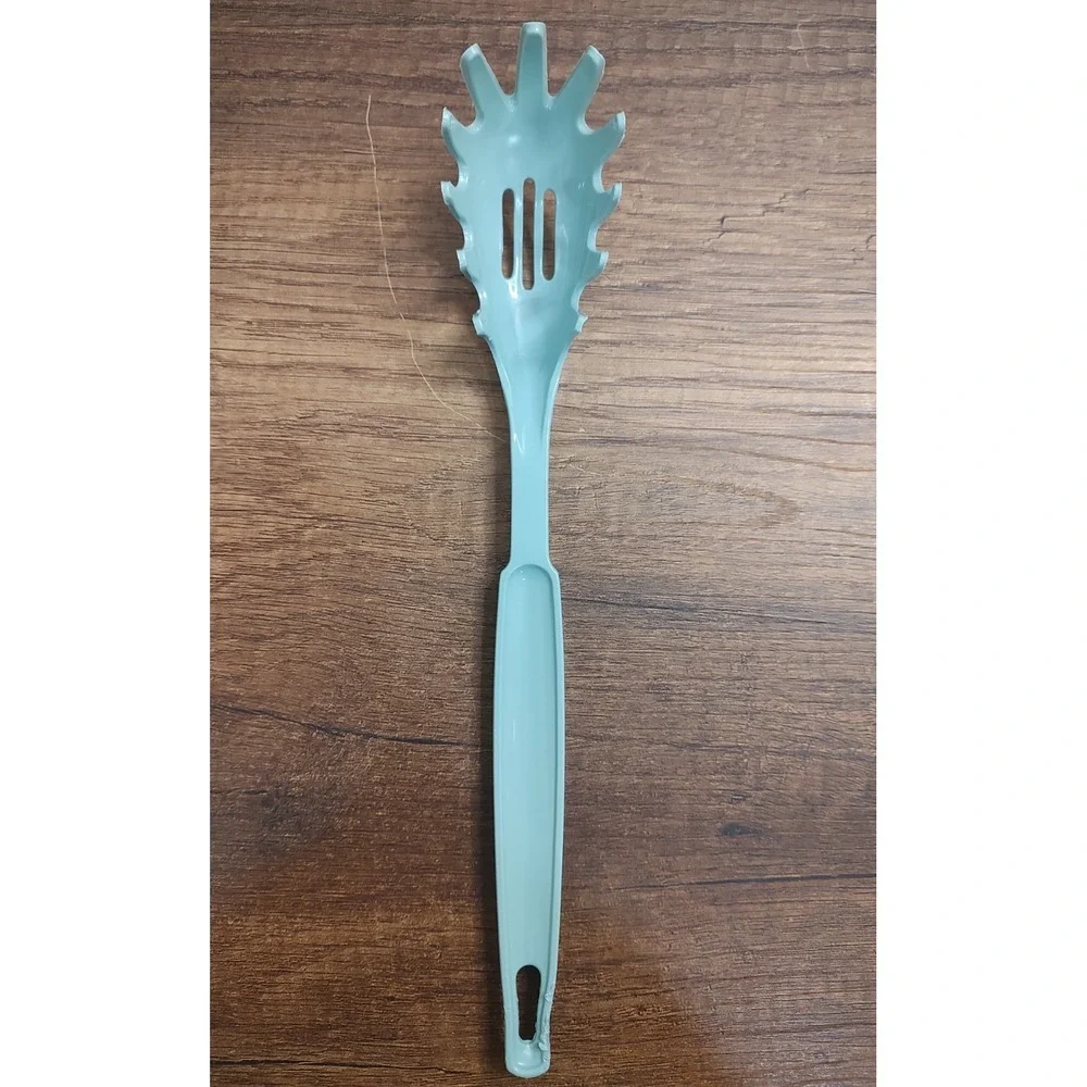 Vtg Ecko Slotted Pasta Spaghetti Spoon Fork Light Blue Green Made In USA U61